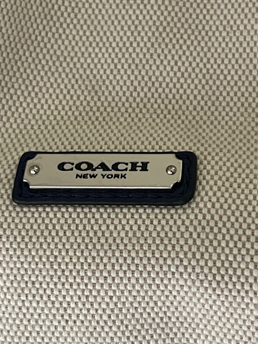 Coach Canvas + Navy Leather Drawstring Shoulder Bucket Bag Silver Hardware EUC - Picture 10 of 13